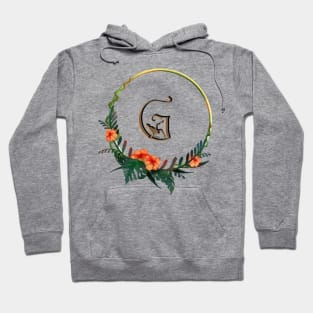 Letter G with girl figure on a tropical flower frame Hoodie